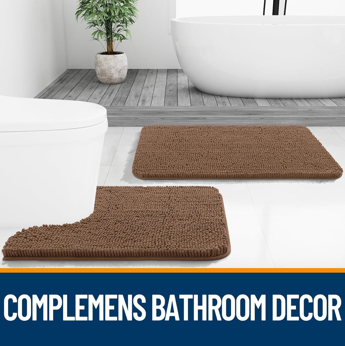 OLANLY Bathroom Runner Rugs - Extra Soft Absorbent Chenille | Quick-Dry Rubber Backing, 44x24 Mocha