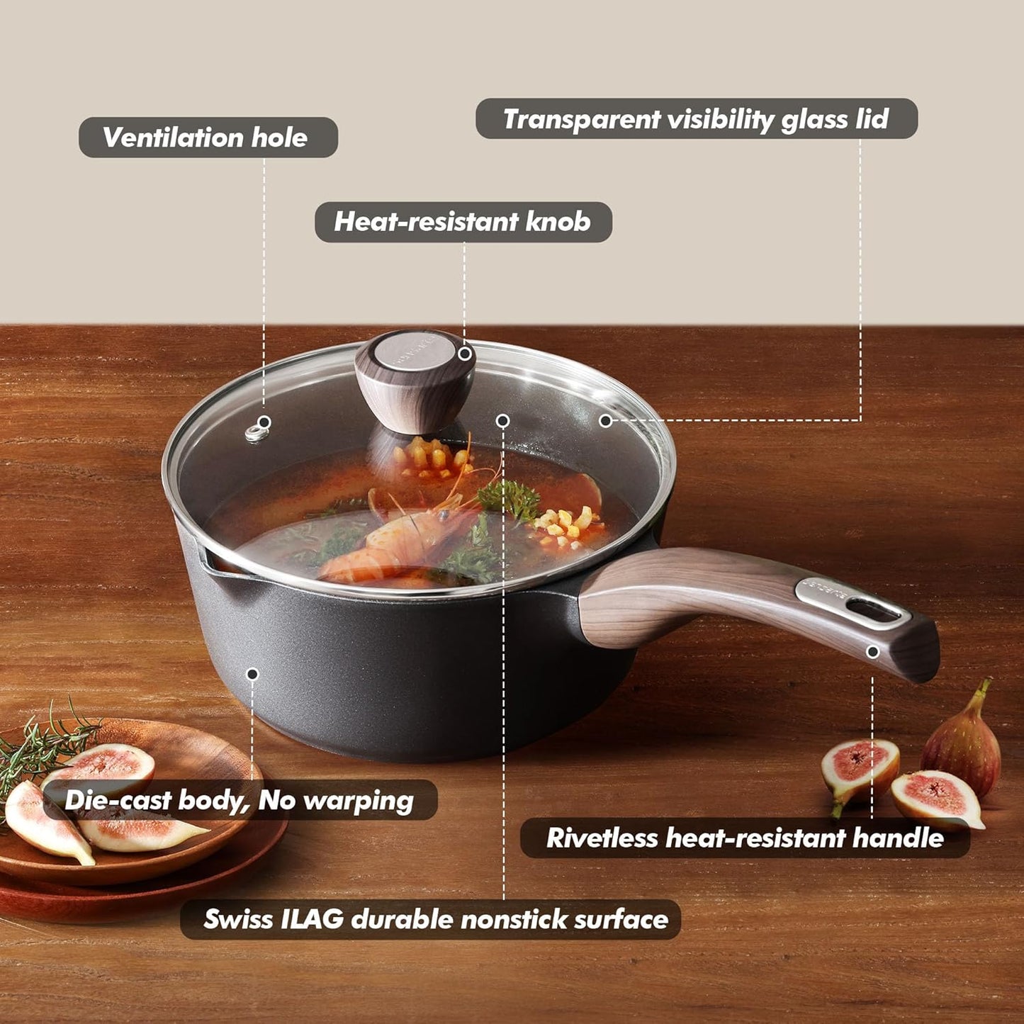 SENSARTE Nonstick Saucepan Set - 2.0 & 3.0 Quart Cooking Pots with Lid | Induction Compatible, Easy to Clean, PFOA Free