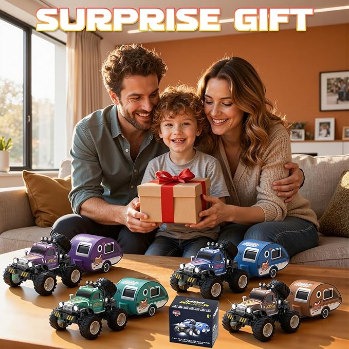 Snugzy Kids Mini RC Car 1:64 Scale RC Truck with Trailer 2.4Ghz Remote Control Rechargeable RC Cars Toy Gifts for Boys Girls (Green)