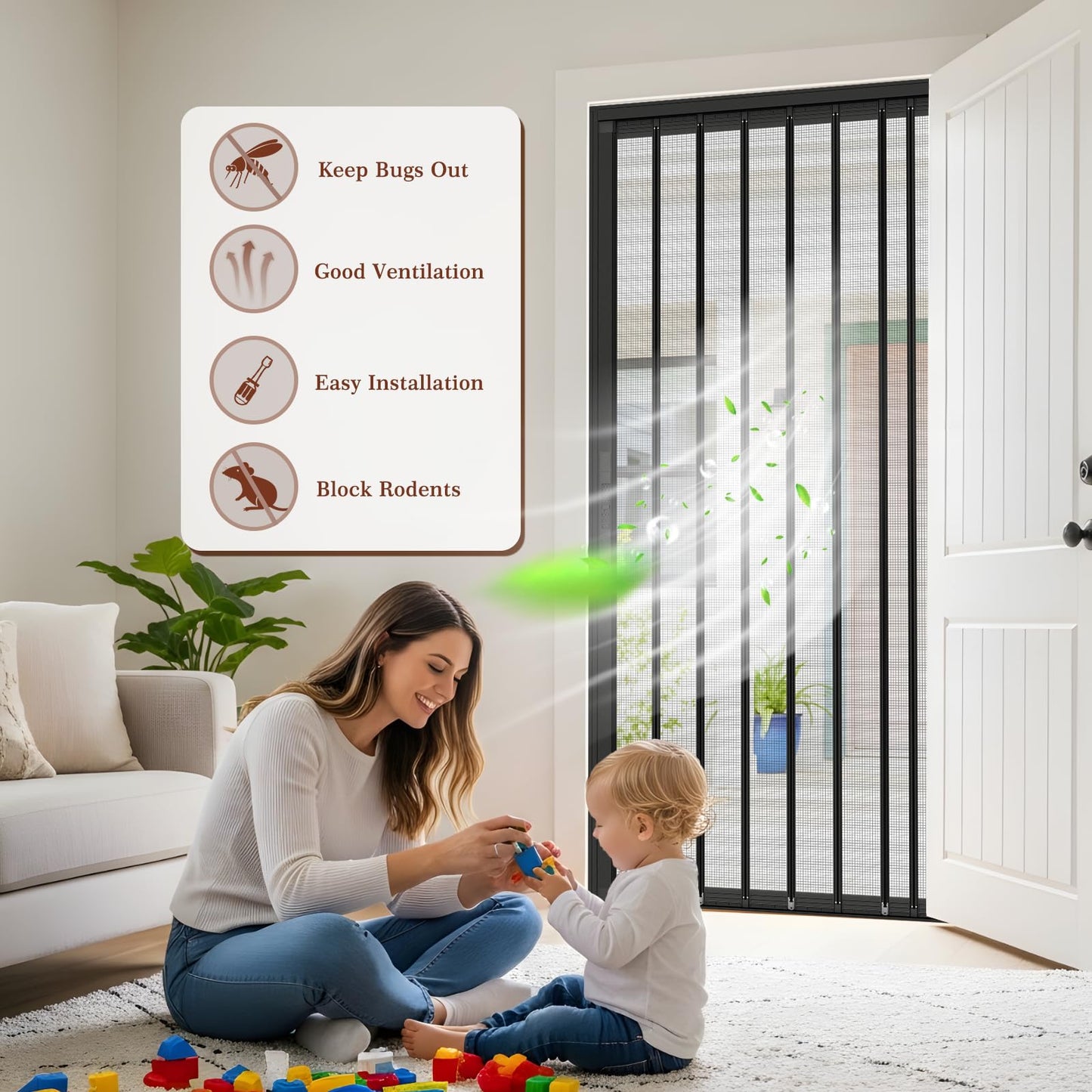 Yotache Retractable Screen Door Fits 36"x80" to 36.5"x80.5" Doors - Aluminum Frame & Pet-Proof Mesh - Magnetic Self-Latching Convenient Sliding Door with Left and Right Openings