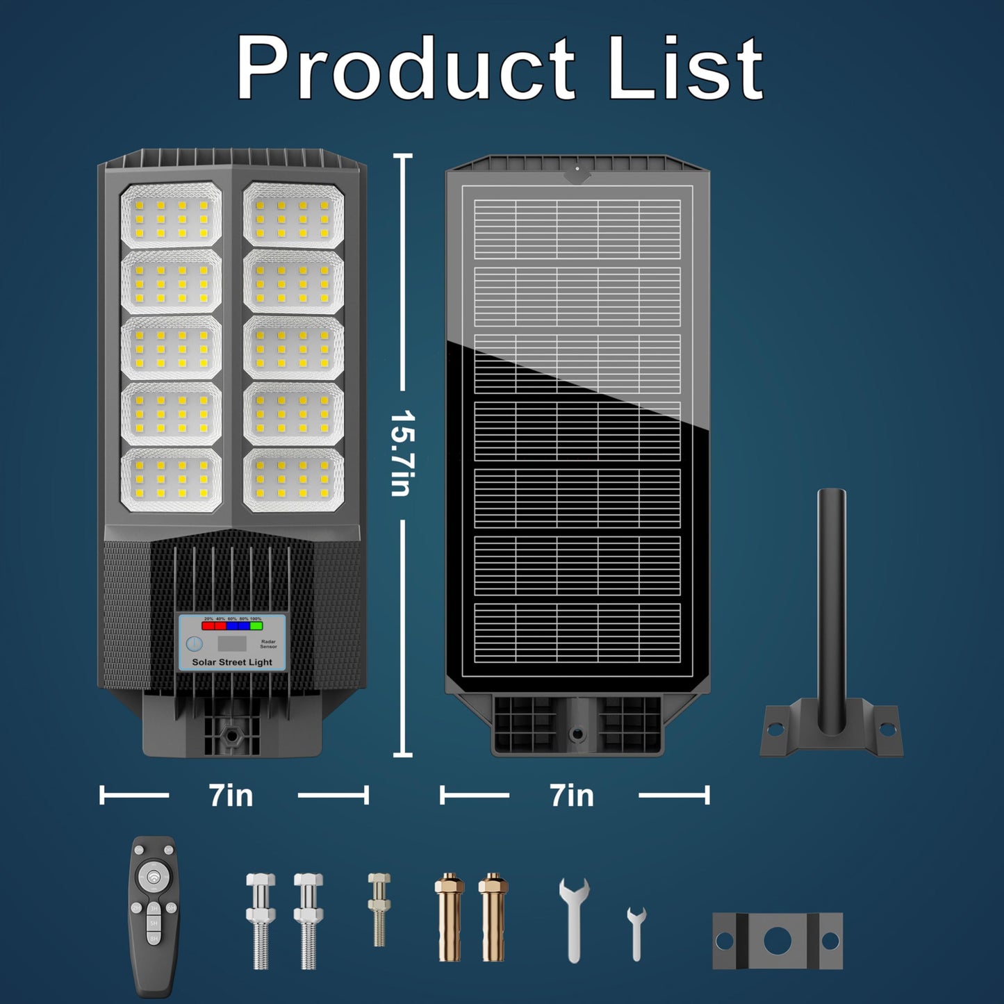 Jadisi Solar Street Light, Dusk-to-Dawn Waterproof LED Solar Street Lights Outdoor with Pole Mount,9000W IP67,7000K, High Lumen Outdoor Lighting for Driveway, Farm, Street & Parking