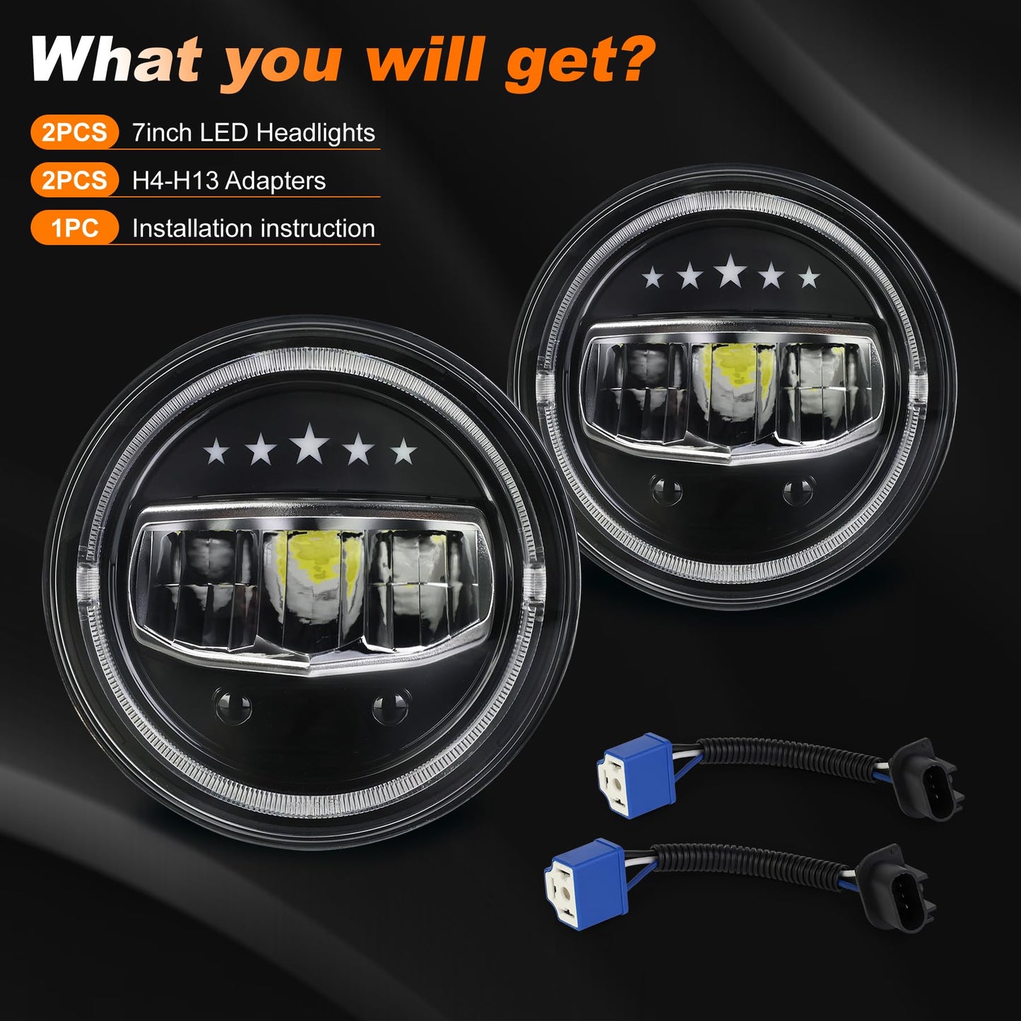 OVSAUTO 7 inch Led Headlights H6024 Round Headlight With Hi/Lo Beam DRL Turn Signal Compatible With Jeep Wrangler JK TJ CJ LJ Chevy Ford GMC Dodge&Mazda