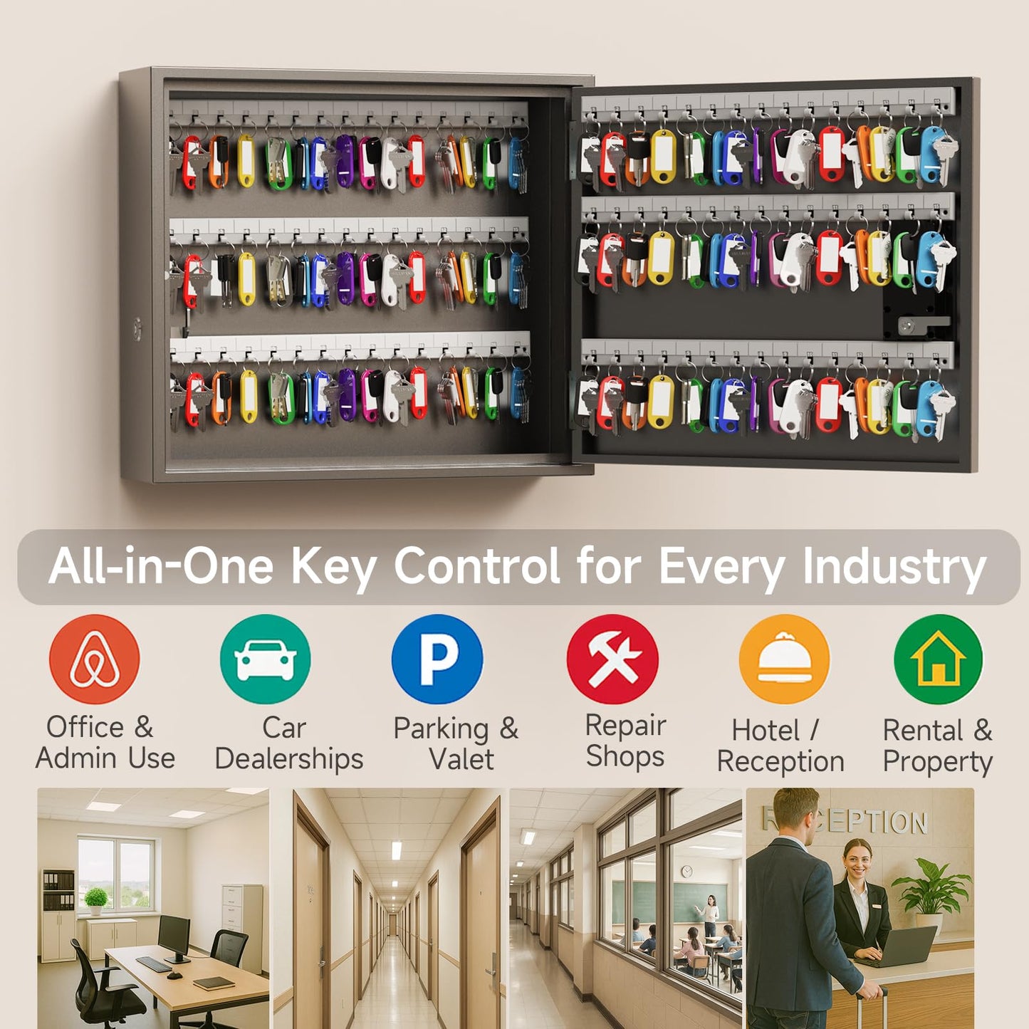 WeHere 90 Key Lock Box, Smart Key Cabinet with Key Management System, App, Bluetooth, Dynamic/Static Password, WiFi Unlock(Sold Separately), Wall-Mount Commercial Key Storage Box for Office, School