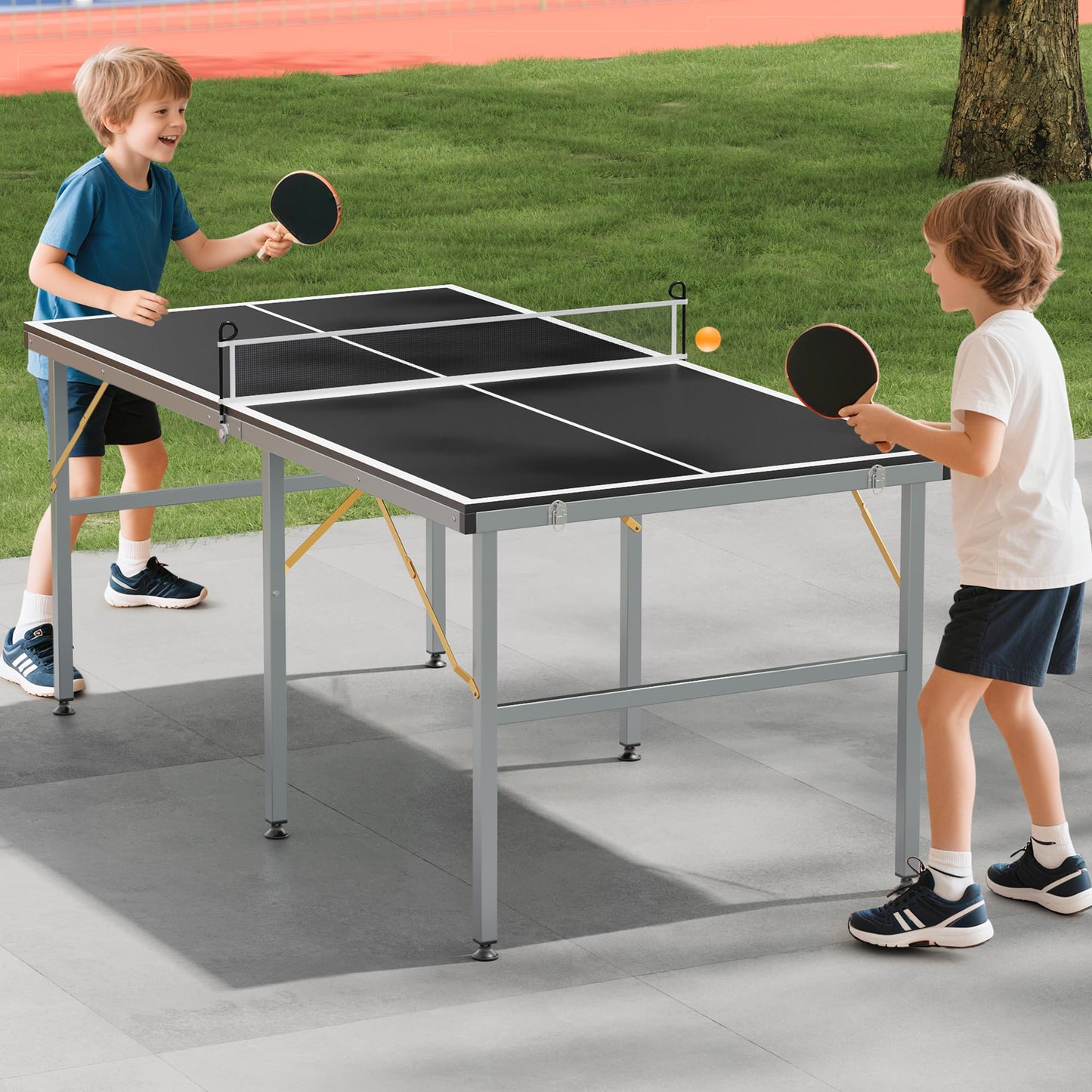 6x3ft Mid-Size Professional Portable Folding Ping Pong Table - Indoor/Outdoor Table Tennis Game Set with Net, 2 Paddles & 4 Balls for Adults and Teens- Quick Assembly