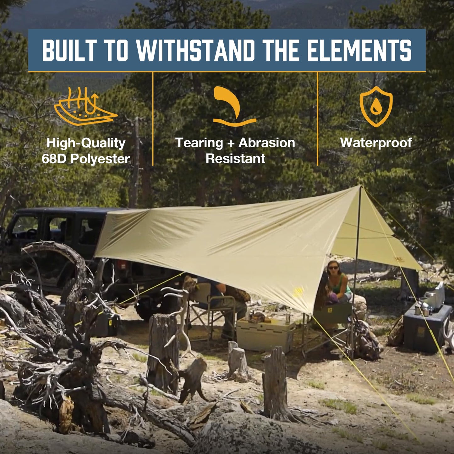 Slumberjack SJK Roadhouse Tarp, Hunting Camping & Overland Shelter Protects from Rain & Sun (Khaki)