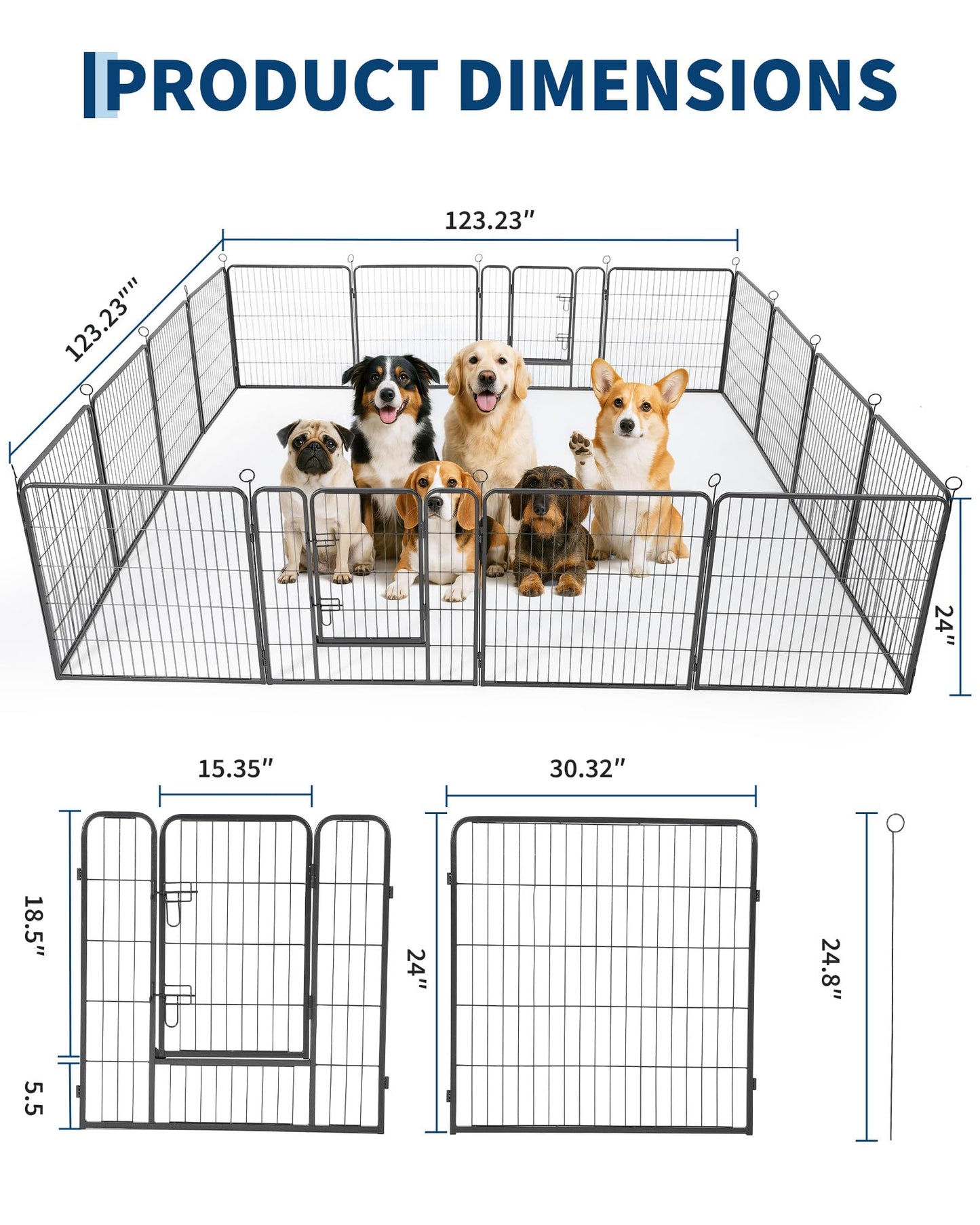 Garvee Outdoor Dog Playpen,Heavy Duty Metal Pet Exercise Pen,24 Inch, 16 Panels Metal Dog Fence with Gate, Pet Fence for Large/Small Dogs, Portable Dog Fence for RV Camping, Yard