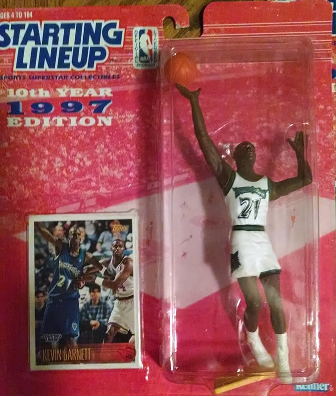 KEVIN GARNETT / MINNESOTA TIMBERWOLVES 1997 NBA Kenner Starting Lineup & Exclusive TOPPS Collector Trading Card