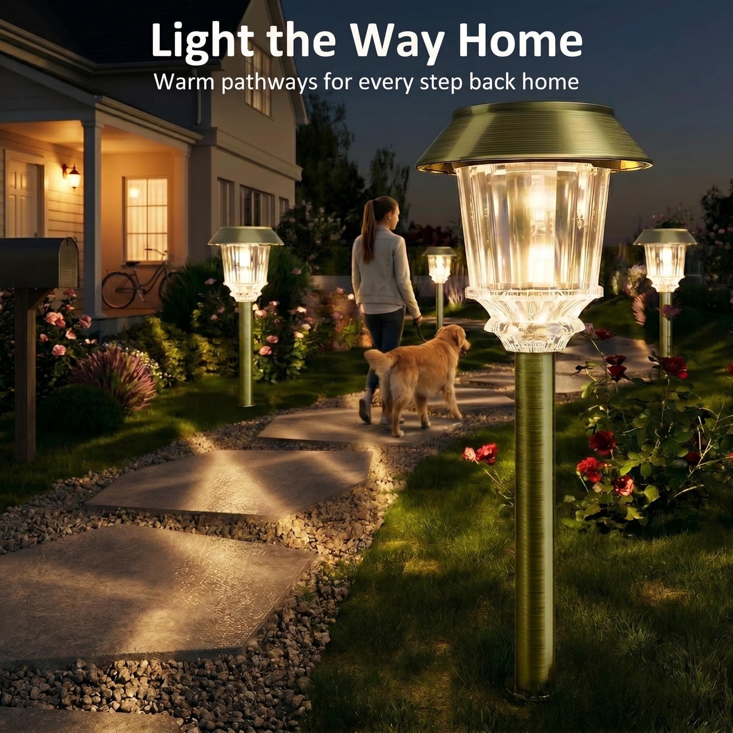 XMCOSY+ Solar Pathway Lights Waterproof - 6 Pack Solar Lights Outdoor, 10-40 LM Dimmable Outdoor Solar Light for Yard Pathway Garden Driveway Walkway (Bronze)