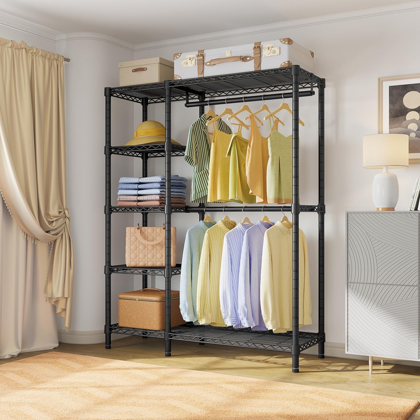 VIPEK V7 Garment Rack for Hanging Clothes Heavy Duty Clothes Rack with Shelves, Portable Closet Racks Metal Clothing Racks 5 Tiers Freestanding Closet Wardrobe System, Max Load 670lbs, Black