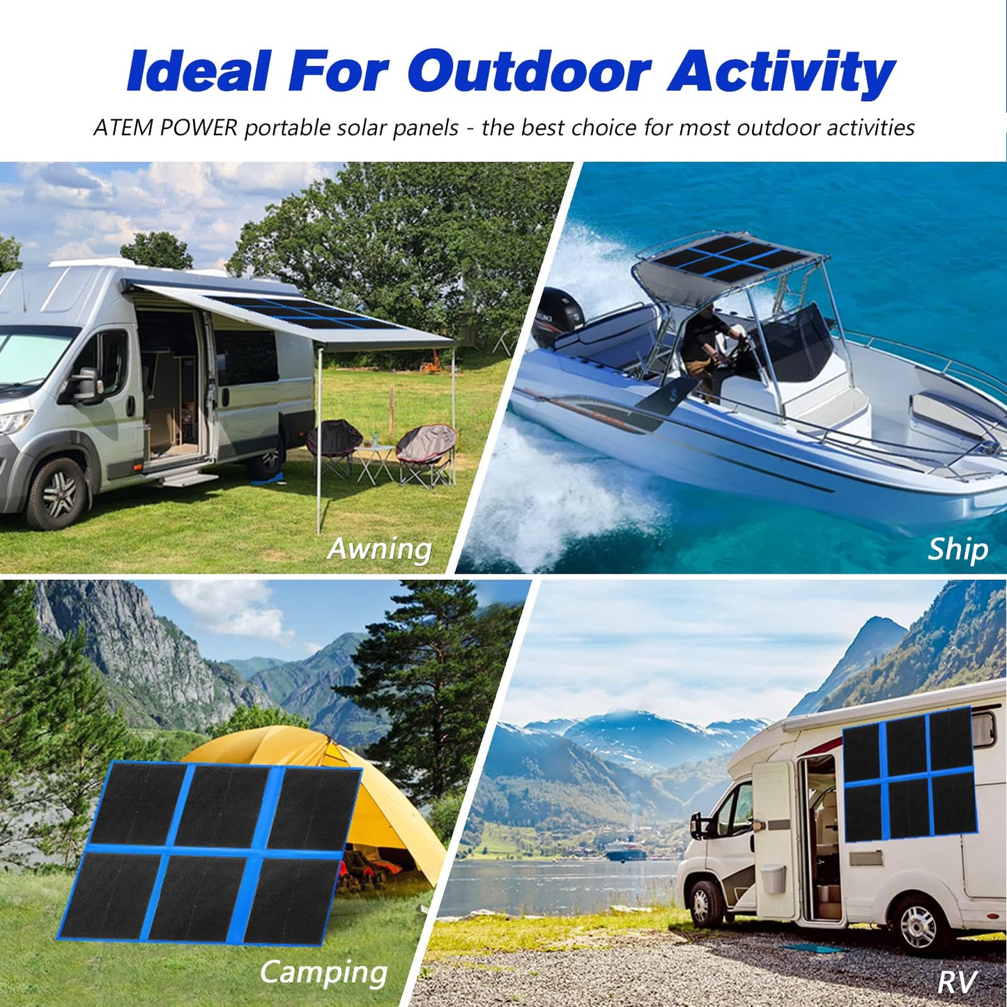 ATEM POWER 300W Portable Solar Panel, Foldable Solar Panel HPBC Chip, 20A MPPT Charger Controller 5V USB Output for 12/24V Battery/Power Station Outdoor Camper RV Hiking Durable Anti Cracking Coating