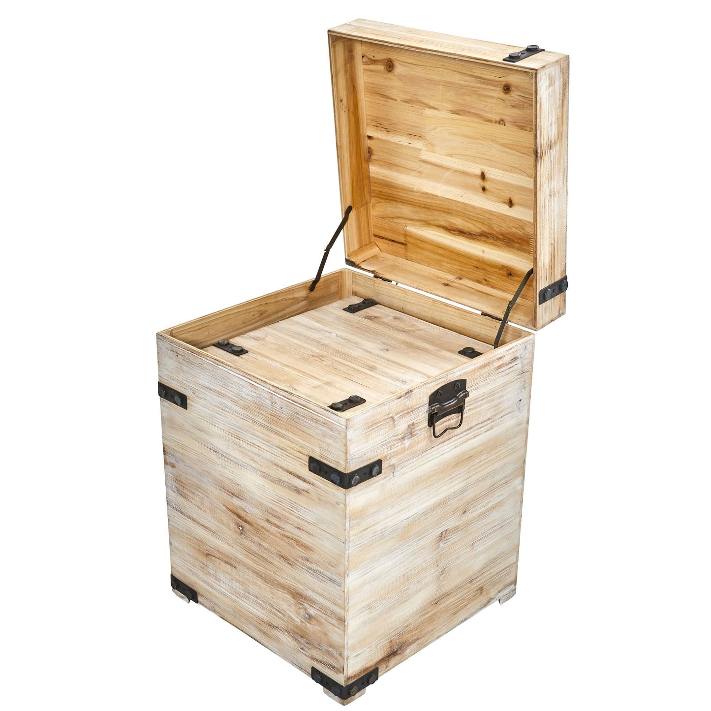 Nearly Natural Decorative White Wash Storage Boxes-Trunks with Metal Detail (Set of 2)