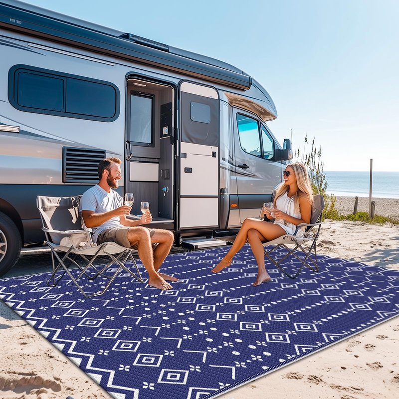 StepRite 8’ x 10’ Reversible Outdoor Rug, Waterproof Plastic Straw Rug, Patio Rug, Large Modern Area Rug Carpet, Indoor Outdoor Rugs for Camping, Porch, Deck, Balcony, Backyard, RV, Picnic(Blue)