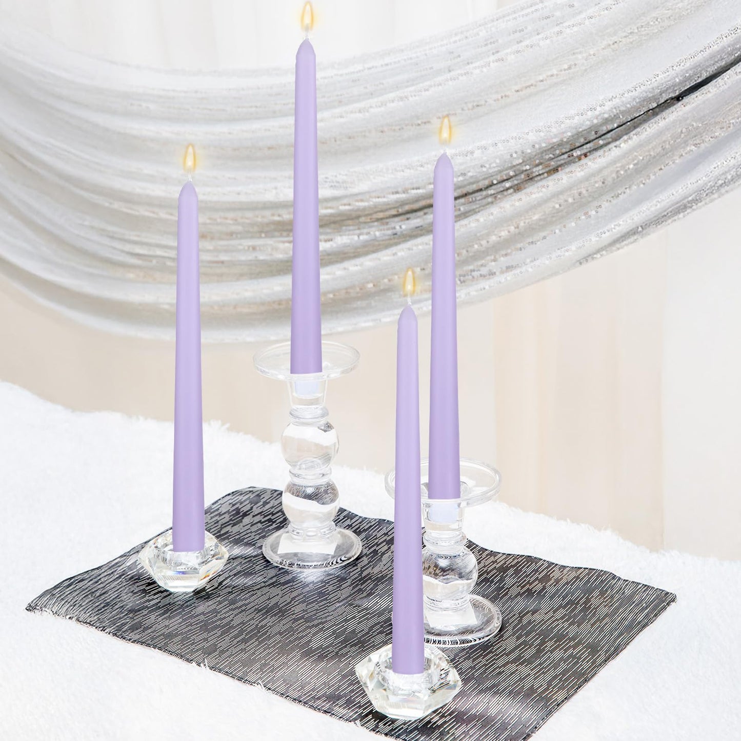 MTLEE 16 Pcs 10 Inch Long Tapered Candle Stick Bulk Smokeless Unscented Burning Candlestick Paraffin Wax with Cotton Wick for Valentine's Day Baby Shower Wedding Holiday Party Church(Light Purple)