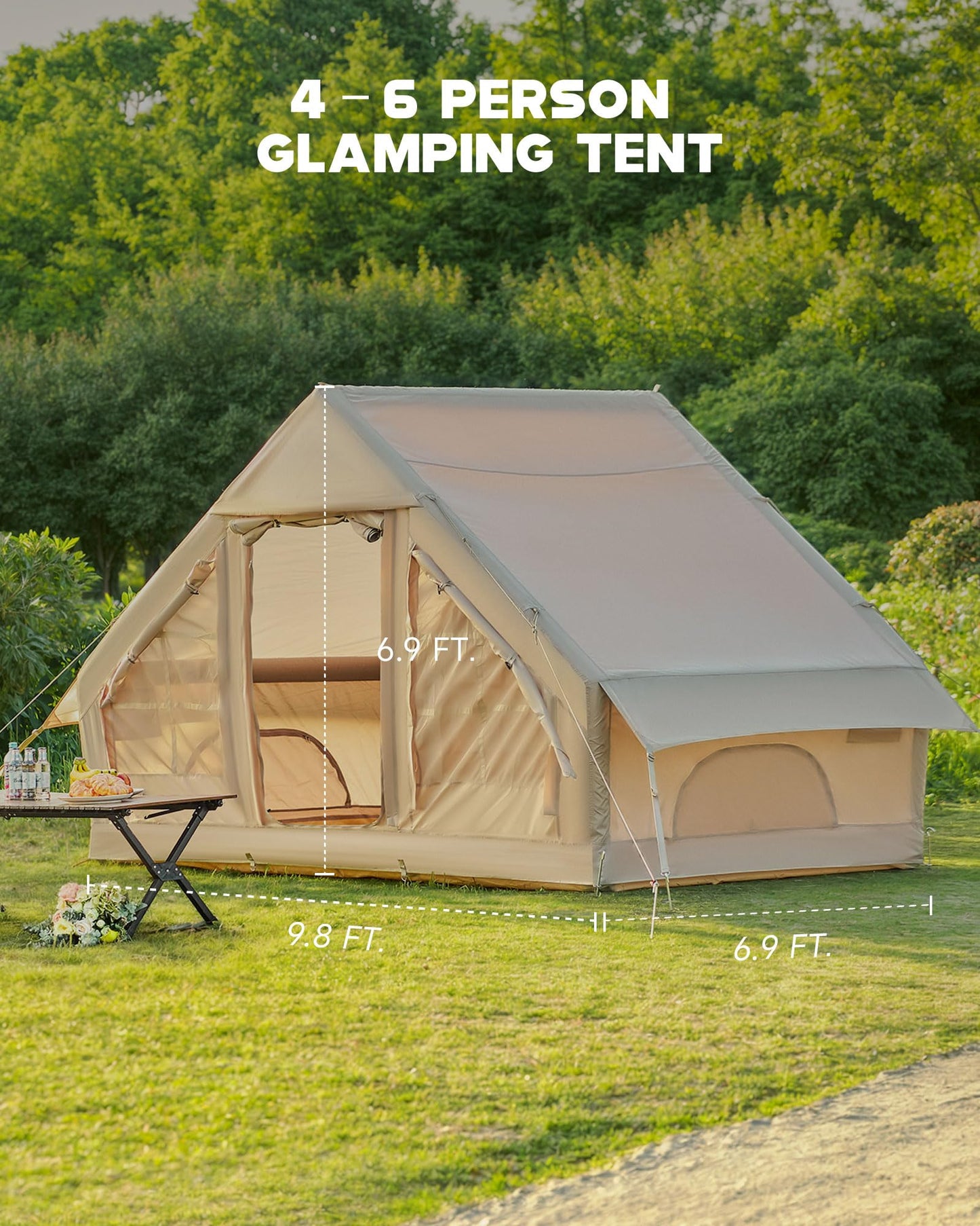 Dartmoor Inflatable Camping Tent, 4-6 Person Air Glamping Tent with Pump, Waterproof Blow Up Tent for Outdoor, 4 Season, Easy Setup, Dual Doors, Windows