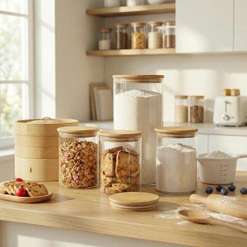 HomArtist Large Glass Food Storage Containers - 180oz Set of 2 with Airtight Bamboo Lids | Perfect for Flour, Sugar, Pasta, and More