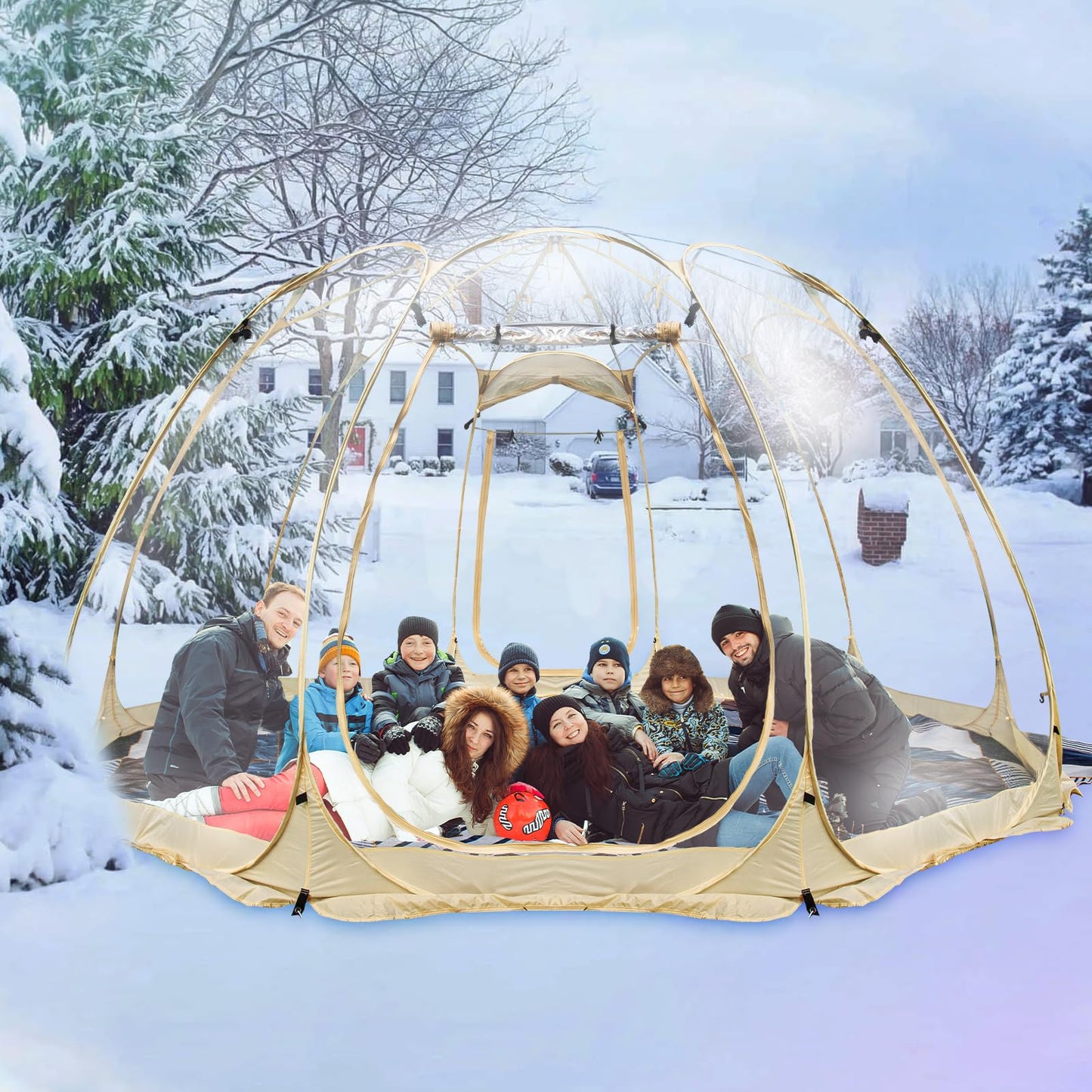 BGYMF 15x15FT Spacious Pop Up Bubble Tent for 10-15 People,Outdoor Clear Dome with Rain Cover, Portable Garden Globe Igloo Tent for Camping