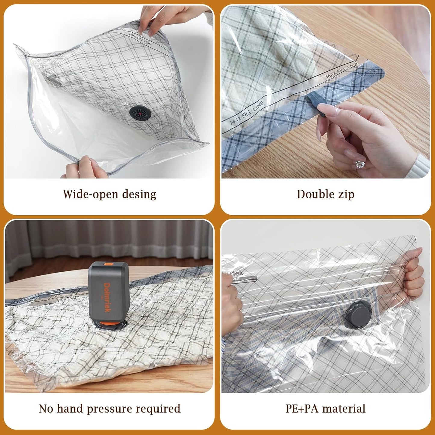 Travel Vacuum Storage Bags - 12 Pack Compression Seal Bags with USB Electric Pump for Luggage