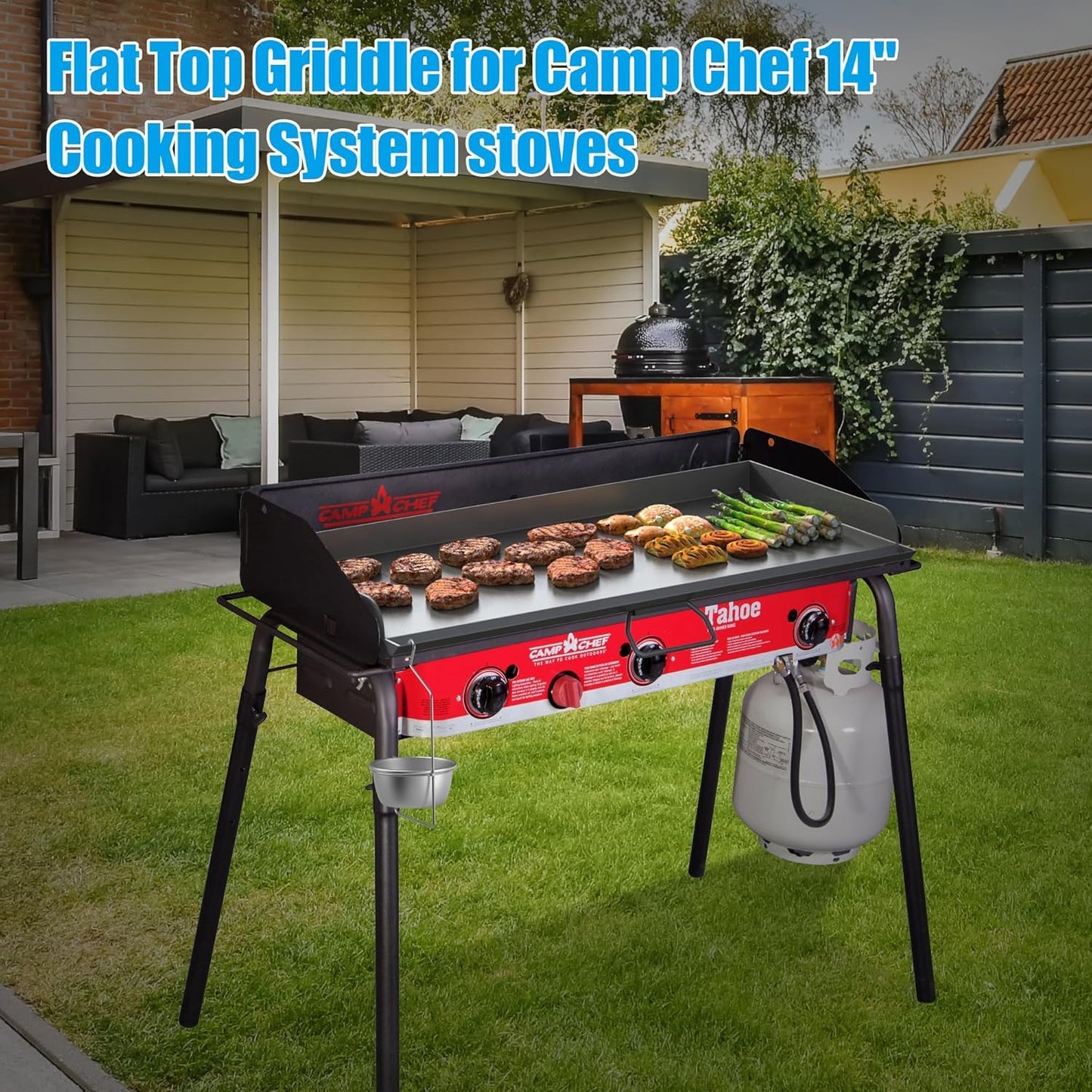Professional 16x38 in Flat Top Steel Griddle for Camp Chef GB90D, TB90LW,Fry Griddle Accessories for Camp Chef 3 Burner Propane Stove Grill, 1 Carry Bag