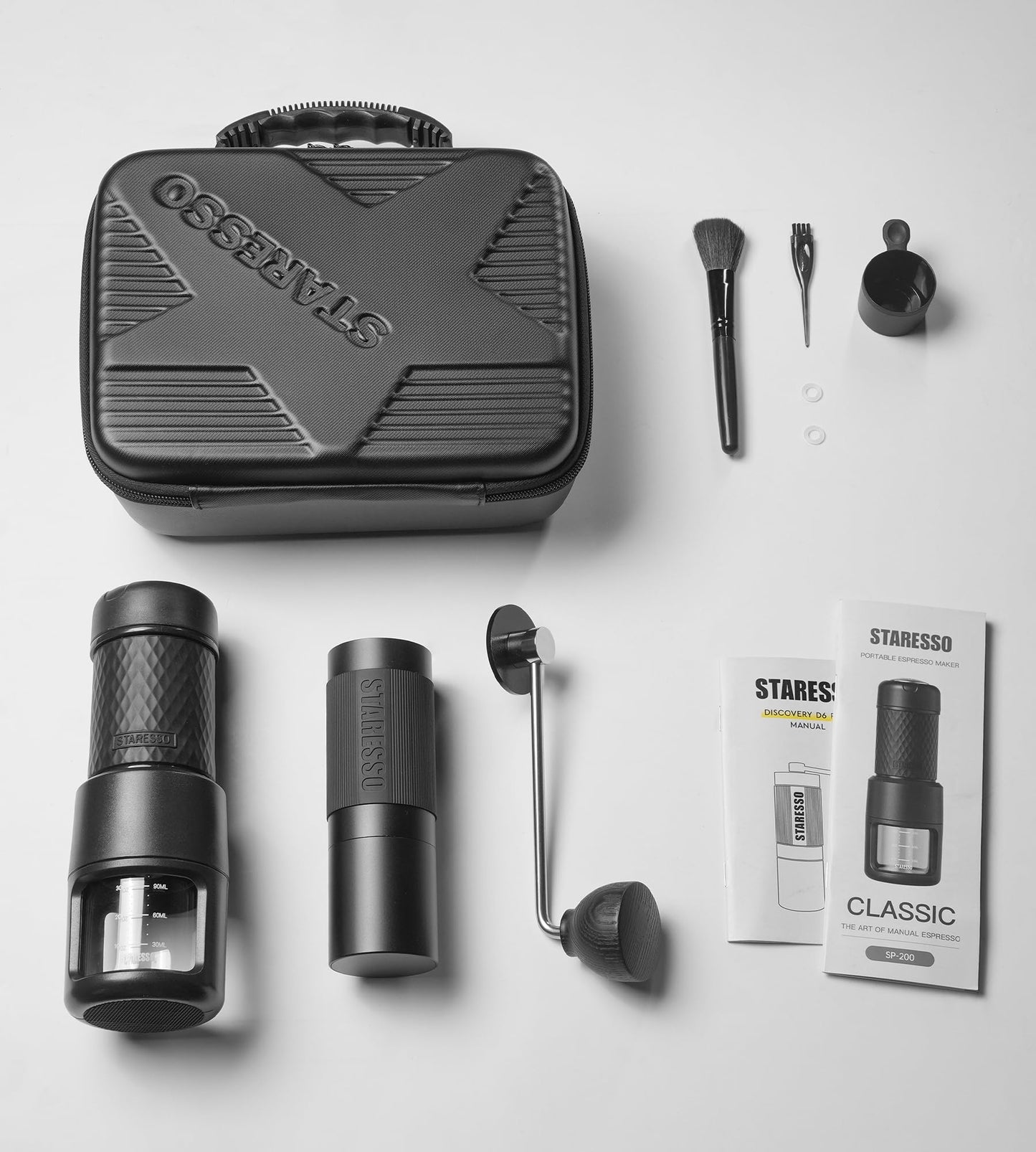 STARESSO 2026 Travel Kit, Portable Espresso Maker & Grinder Set, Dual Use for Ground Coffee & Pods, No Power Needed, Travel Case for Camping Hiking