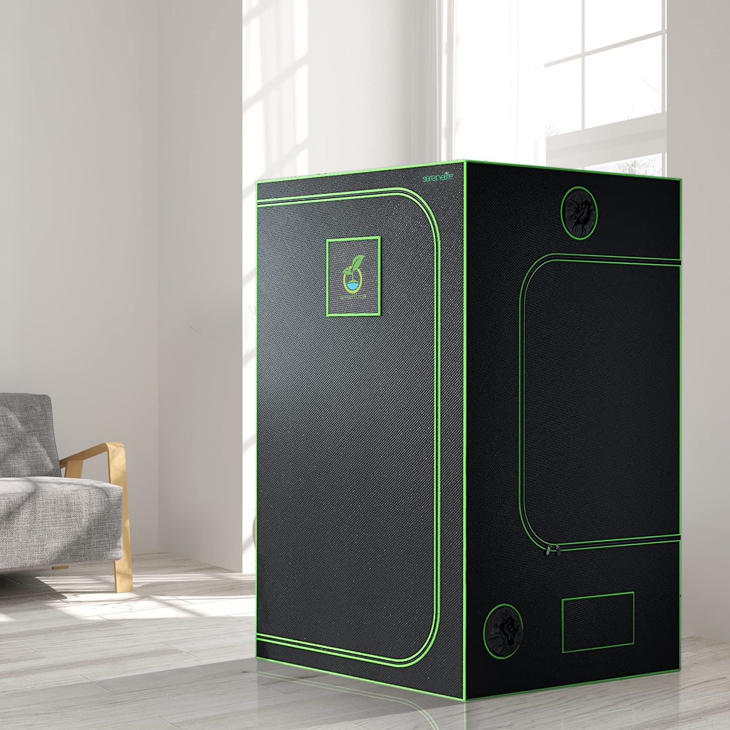 SereneLifeHome Medium Hydroponic Grow Tent Garden-48'' x 48'' x 80'' Indoor Plant Growing System w/Durable Reflective 600D Mylar,Observation Window-Includes Removable Floor Tray,Black,Green,SLGT48M