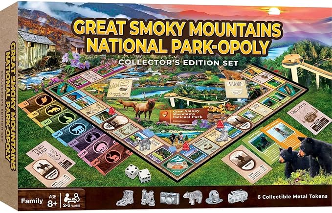 Masterpieces Great Smoky Mountains National Park Opoly - Smoky Mountain Monopoly Game for Adults & Kids - Scenic Drive & Wildlife Board Game