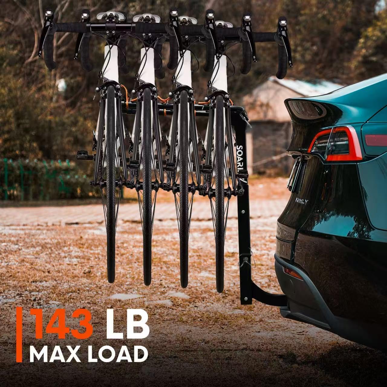 Soarify Bike Rack for Car, SUV, RV, Mount Hitch Bike Rack, Up to 143 lbs Load Bicycle Rack Carrier Rubber Straps, Tilt Release with 2" Hitch for Cars (4 Bikes+BAR)