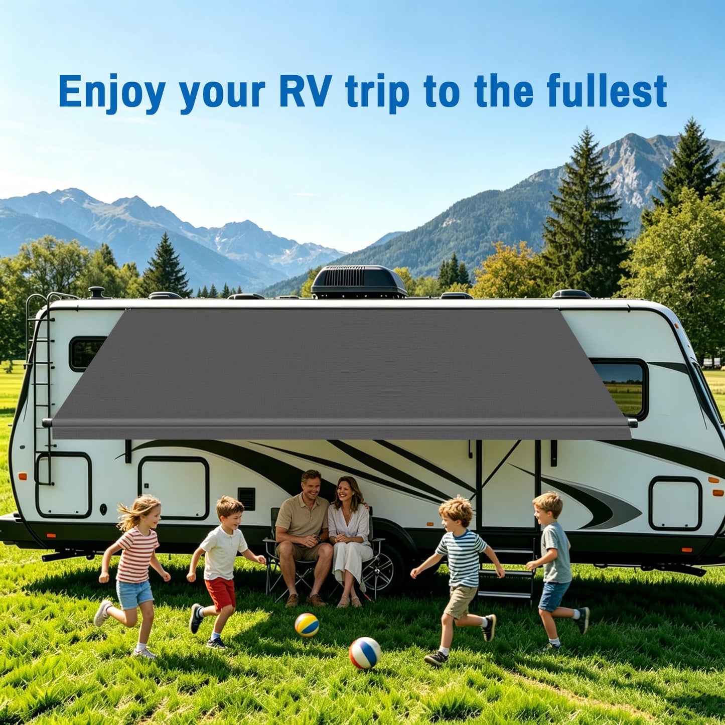 SHADEPLUS RV Awning Fabric Replacement,Camper Awning Replacement,19.5 oz 5-Layer Heavy Duty Waterproof Vinyl Universal RV Awning Fabric for All Brands Camper,Trailer, Motorhome,Smoke Grey 18'2''