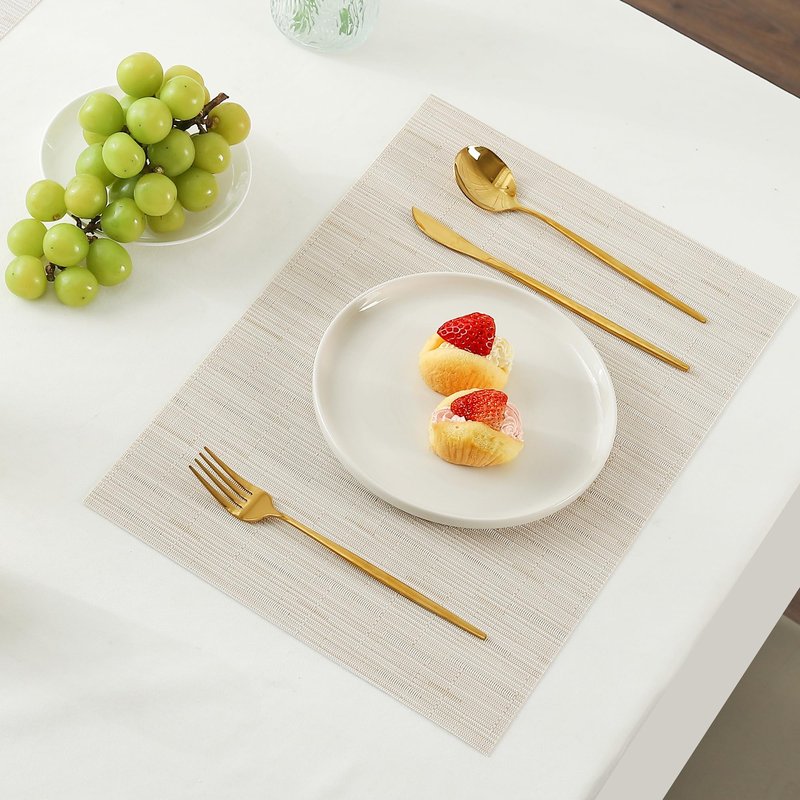 Leetaltree Pale Beige Placemats Set of 12 - Heat Resistant Non-Slip Place mats for Dining Table, Washable Durable PVC Vinyl Woven Table Mats(Pale Beige, 12)