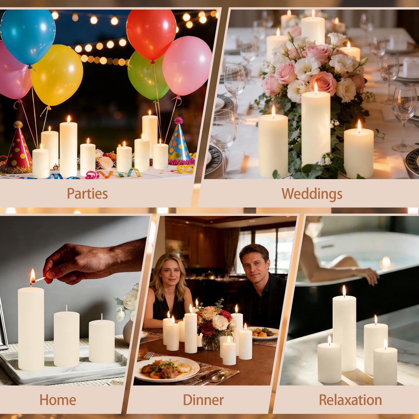 SDBALLBZ 18 Pcs Ivory Pillar Candles Bulk Set, 2x3” 2x4” 2x6” Paraffin Hurricane Candles, Unscented Dripless Smokeless, Long Burning for Party Wedding Events Home Decor