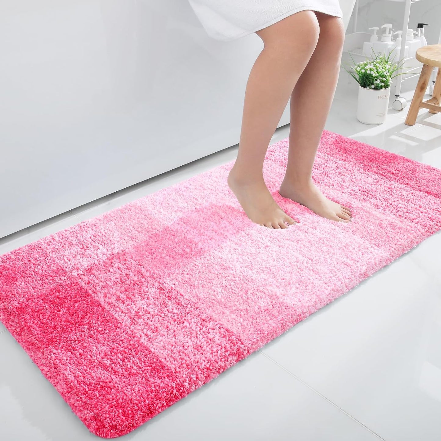OLANLY Large Bathroom Rugs - Extra Soft Microfiber Mat 40x24 | Quick Dry & Machine Washable, Pink
