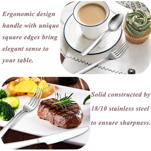 Herogo 18/10 Stainless Steel Silverware Set, 60-Piece Fancy Flatware Cutlery Set for 12, Modern Eating Utensils Tableware for Home Restaurant Wedding, Mirror Polished, Dishwasher Safe