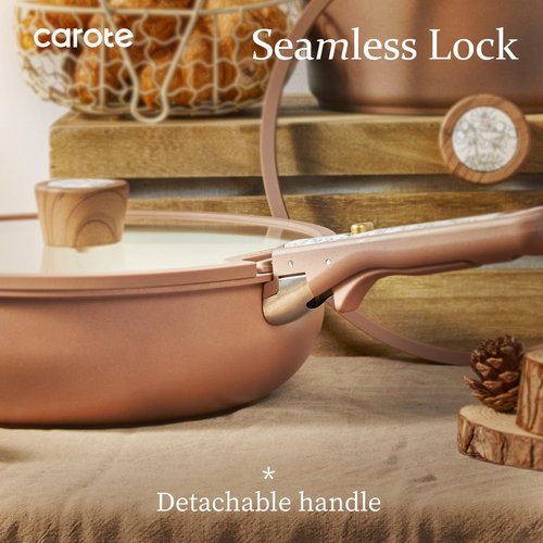 CAROTE 25-Piece Ceramic Cookware Set, Nonstick Pots and Pans Set with Detachable Handle, Non-Toxic Kitchen Cooking Set, Dishwasher & Oven Safe, Induction Compatible, PFAS Free, Chocolate
