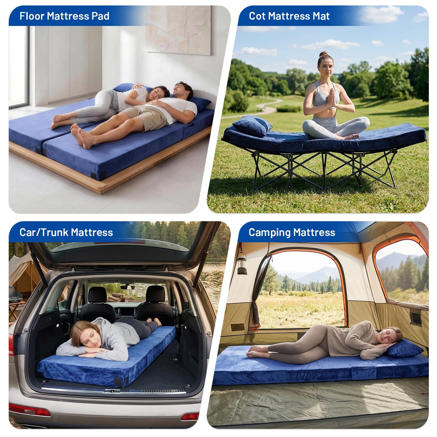 Easthome Twin Memory Foam Camping Mattress Pad with Pillow - Extra Thick 4 Inch Sleeping Pad for Camping, Waterproof Roll Up Mattress Topper for Adults Car Truck Tent Guest Bed, Travel Bag, Navy Blue