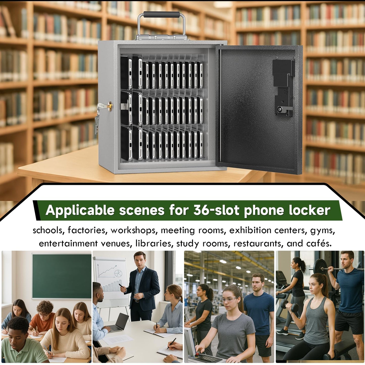 DiDHere 36 Slots Cell Phone Locker with Smart Lock, Portable Phone Storage Locker Box for Classroom School,Storage Phone