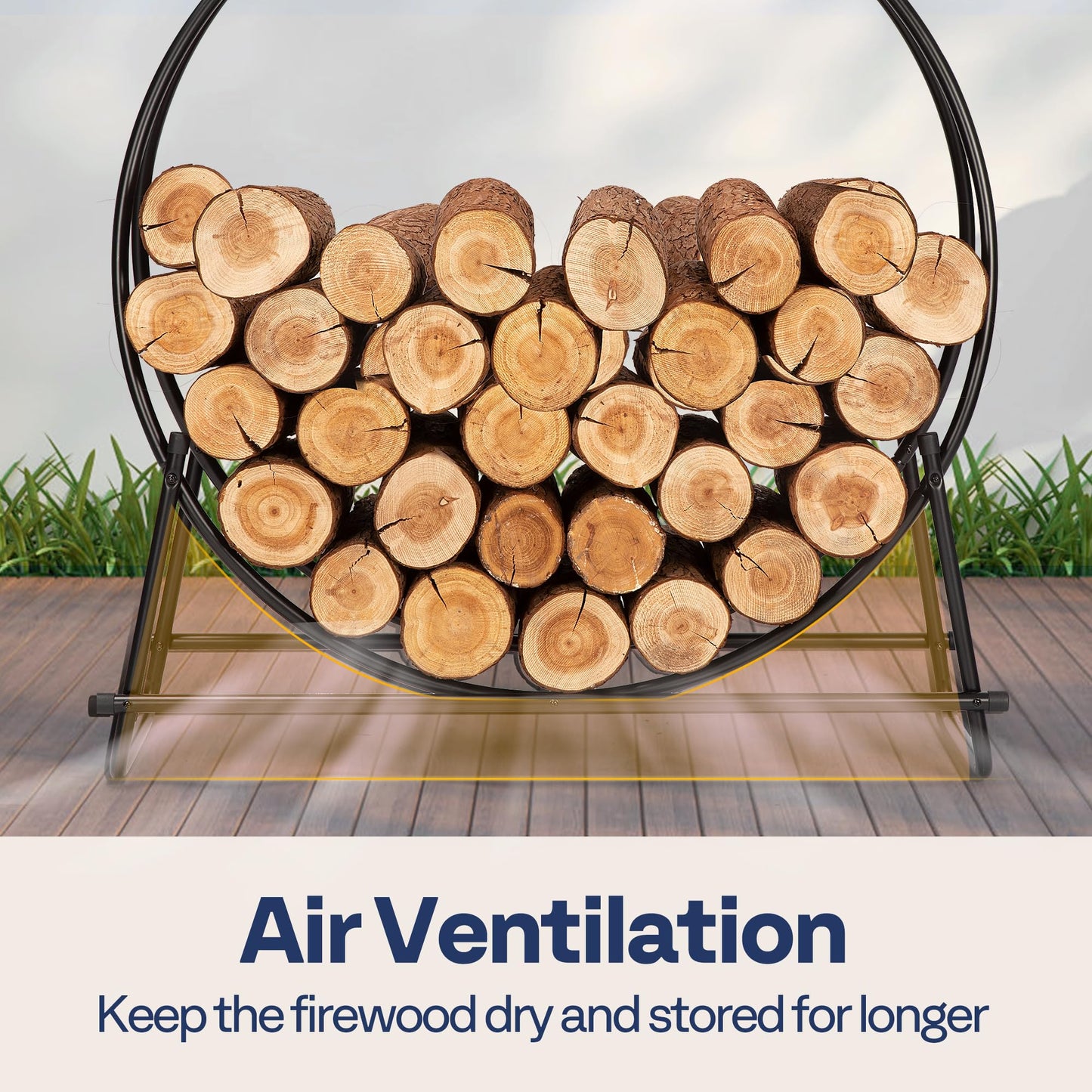 VIVOHOME 8 ft Firewood Rack Outdoor with Cover, Log Holder and Cover Combo Set with Zipper, Brown, with 32-in Firewood Rack Hoop with Cover, Round Log Holder Ring for Indoor Outdoor Patio Deck Porch