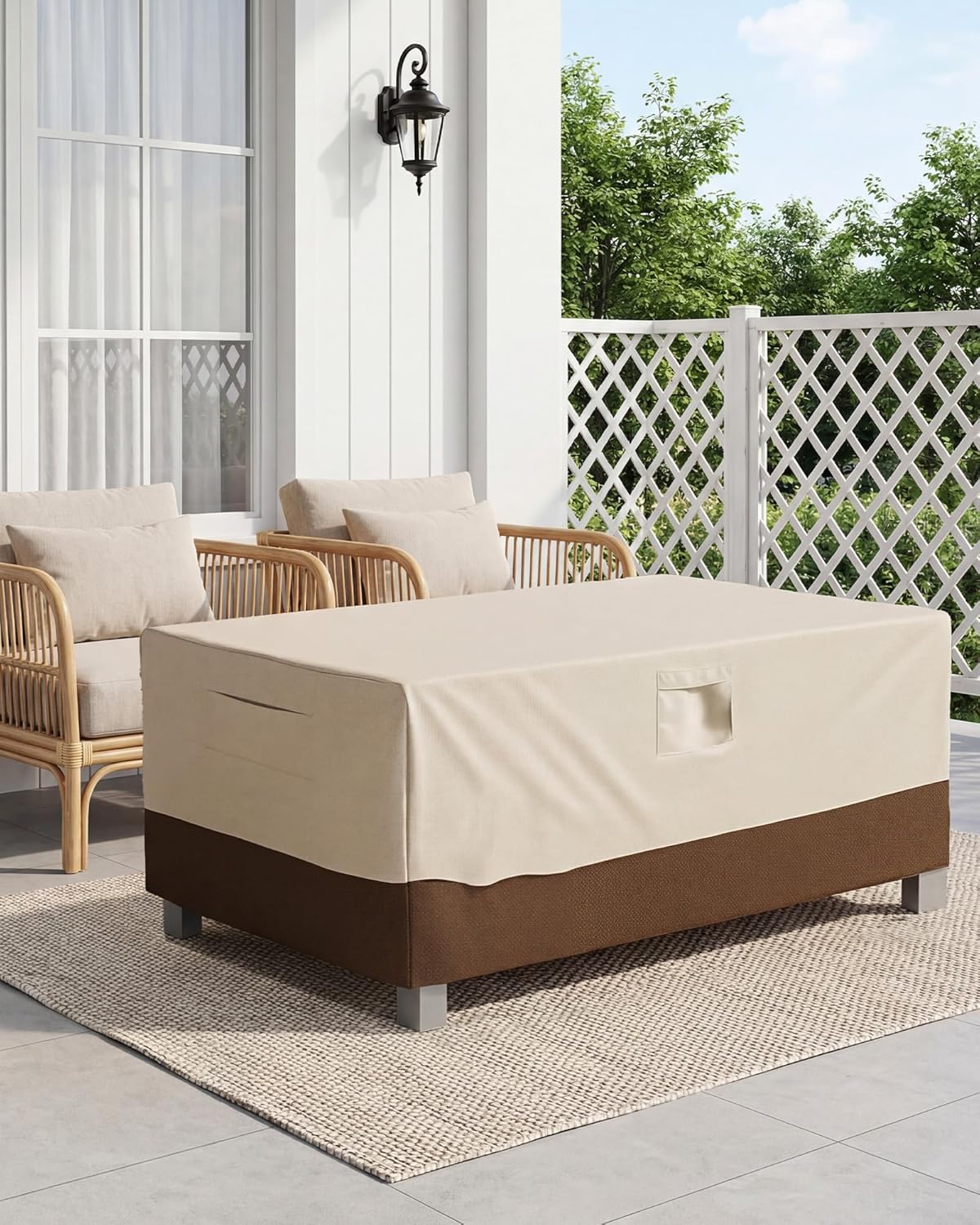 Vailge Heavy-Duty Waterproof Patio Table Cover - Rectangular/Oval Design | X-Large Beige & Brown