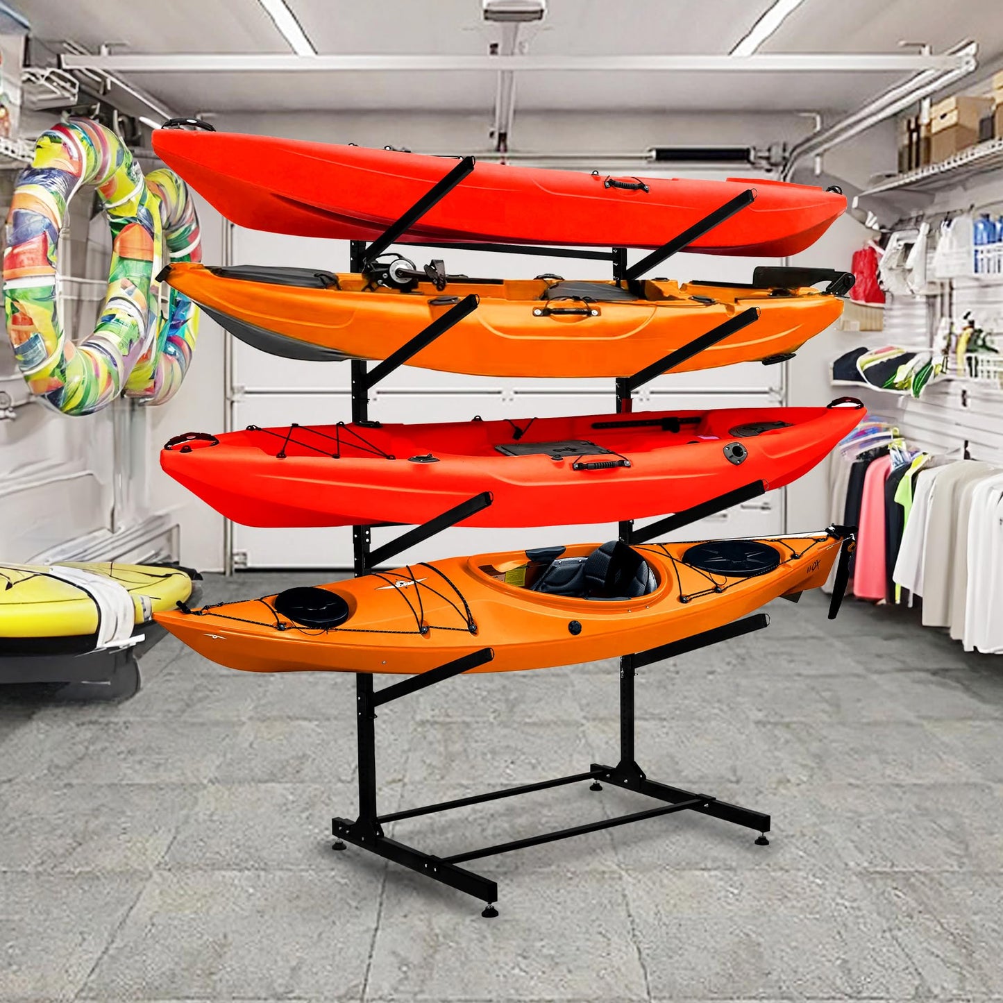 Wemily Freestanding Kayak Storage Rack – Vertical 4-Tier Organizer for Kayaks, Canoes & Paddleboards, Heavy-Duty Indoor/Outdoor Stand with Protective Foam Padding