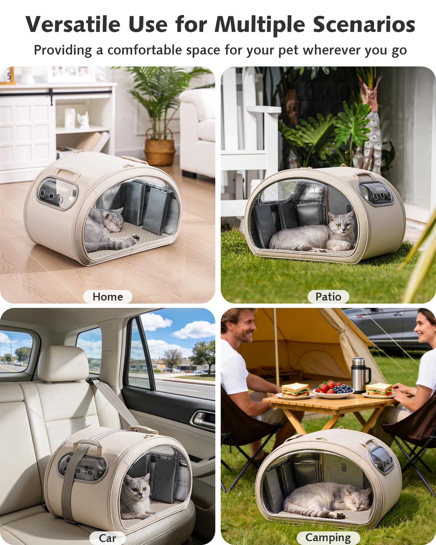 Pecute Cooling Cat House, with Cooling Mat for Small Dogs, Indoor Cat Bed with Insulation and 6 ice Packs Cooling for Cat and Dog, Foldable Outdoor Cat House for Hot Summer Days, M, Cream