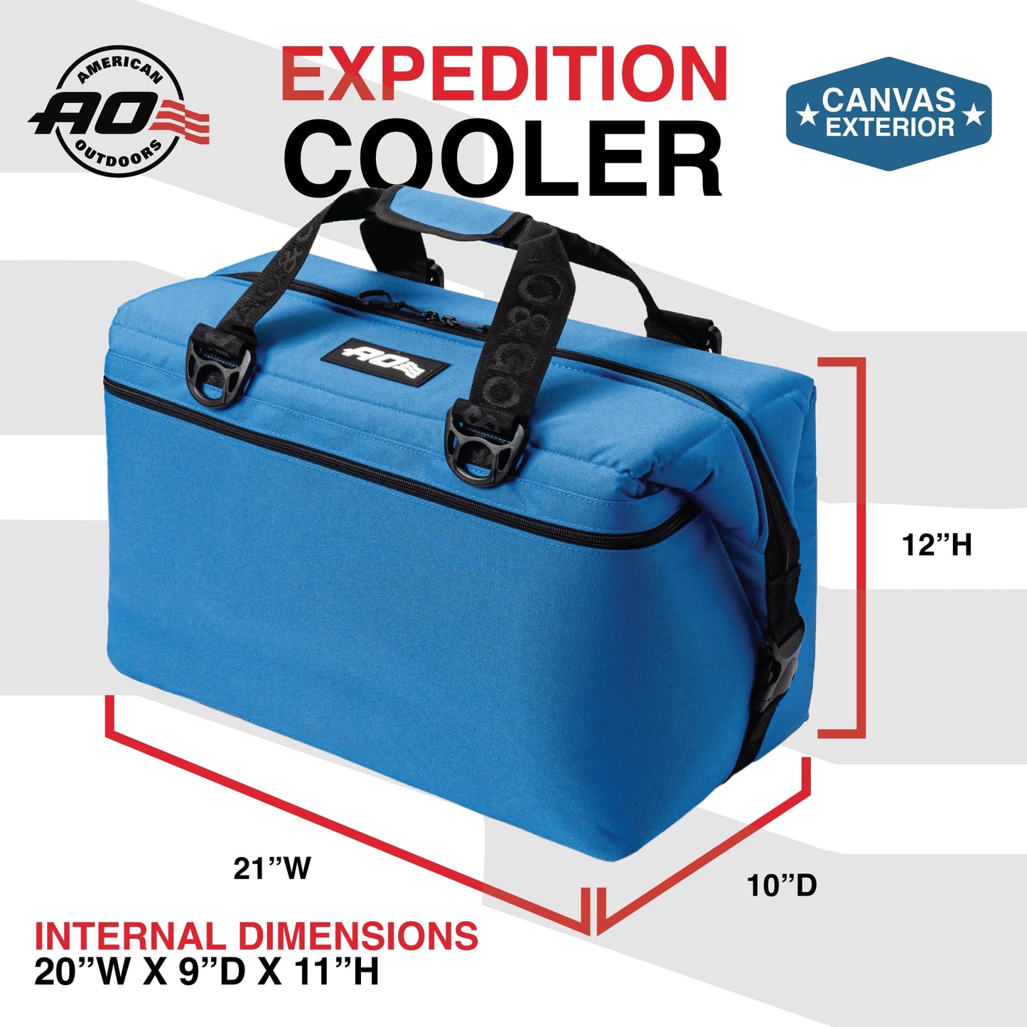 AO Coolers Expedition Canvas Soft-Sided Cooler Bag, Leak-Proof, Insulated, Lightweight, Royal Blue, 36-Can
