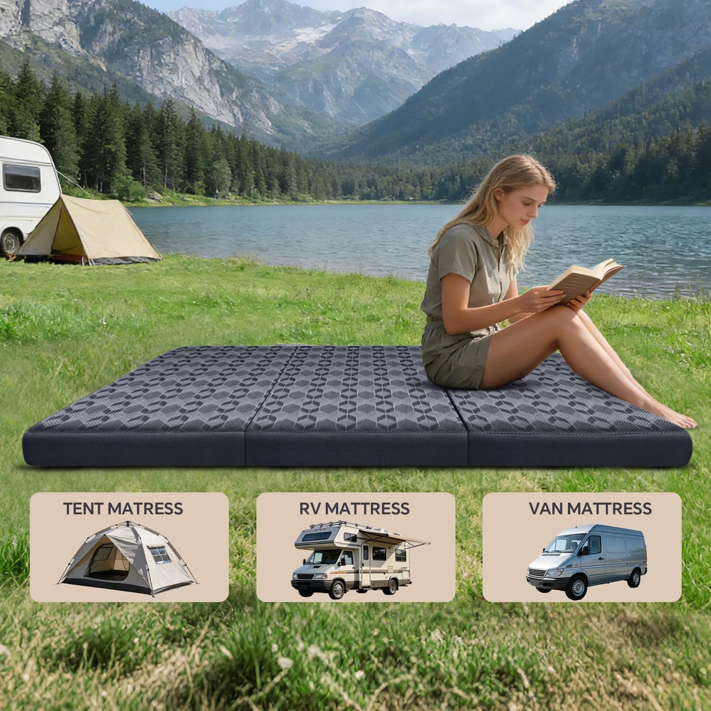 Ciremiv Tri-Fold Mattress Twin Size, 4 Inch Memory Foam Mattress with Washable Cover, Handles and Non-Slip Bottom- Portable Folding Mattress for Guest Bed, Camping, Travel & Floor Sleeper,Dark Grey