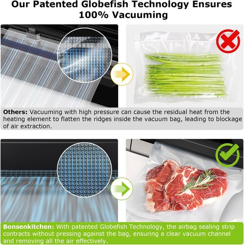 Bonsenkitchen Vacuum Sealer Machine - Powerful Low-Noise Design with Built-In Cutter & Bag Storage | Includes 1 Roll & 10 Bags