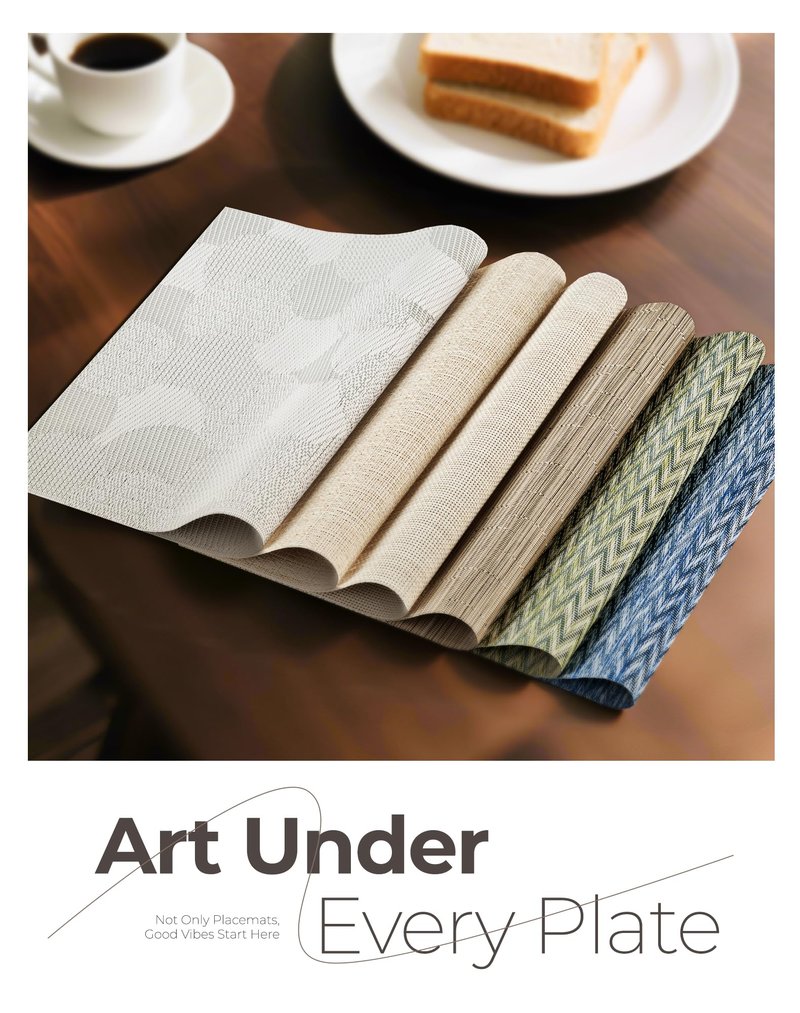 Leetaltree Light Brown Placemats Set of 12 - Heat Resistant Non-Slip Place mats for Dining Table, Washable Durable PVC Vinyl Woven Table Mats(Light Brown, 12)