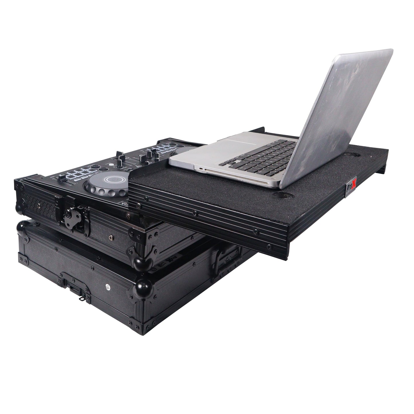 ProX X-DDJFLX4LTBL ATA DJ Controller Flight Case with Laptop Shelf, Fits DDJ-FLX4 DDJ-SB3 DDJ-400, Black Honeycomb Finish, Heavy Duty Road Case with Cable Space