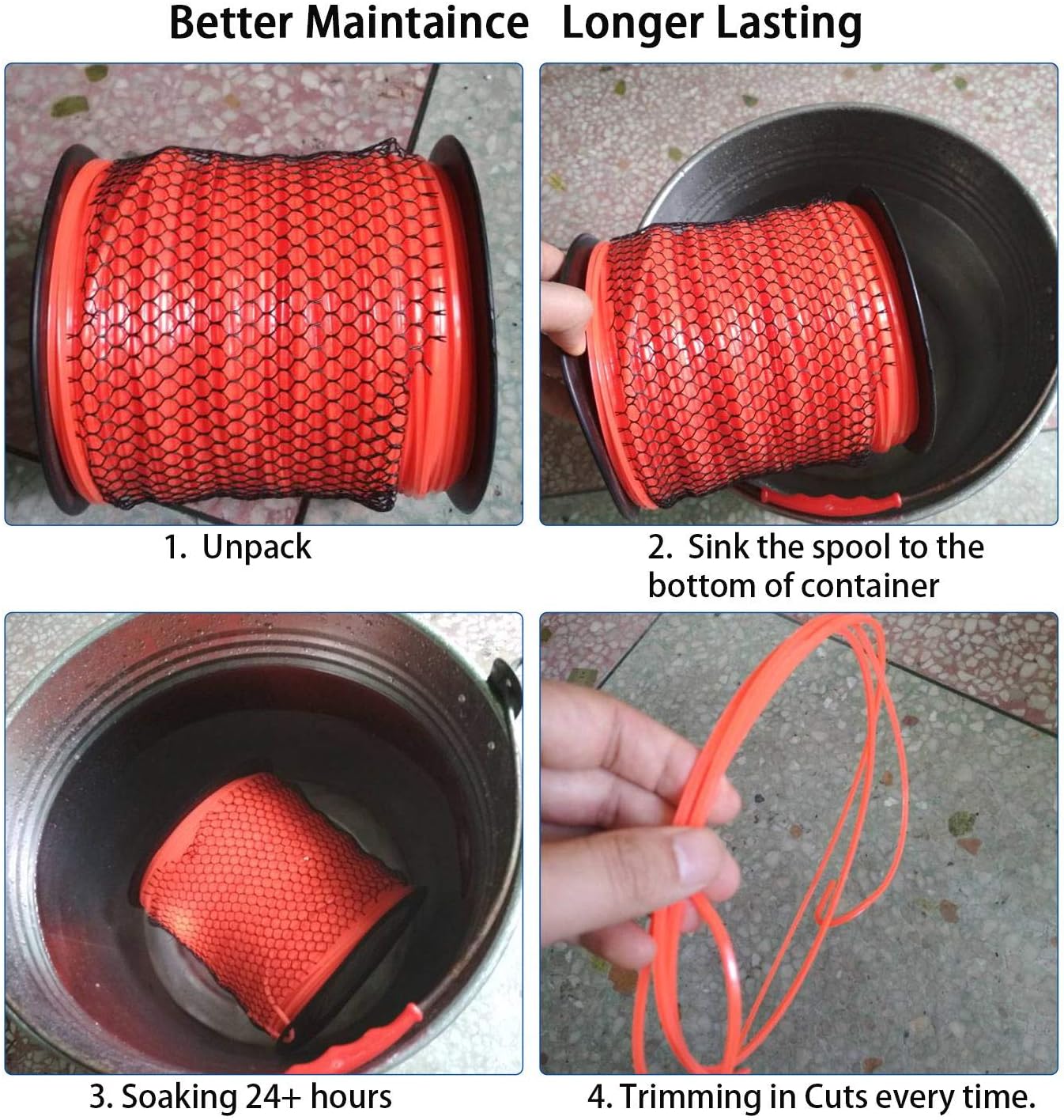 ANLEOLIFE String Trimmer Line - 1-Pound Commercial Square .065-Inch x 370 ft with Built-In Cutter - Orange