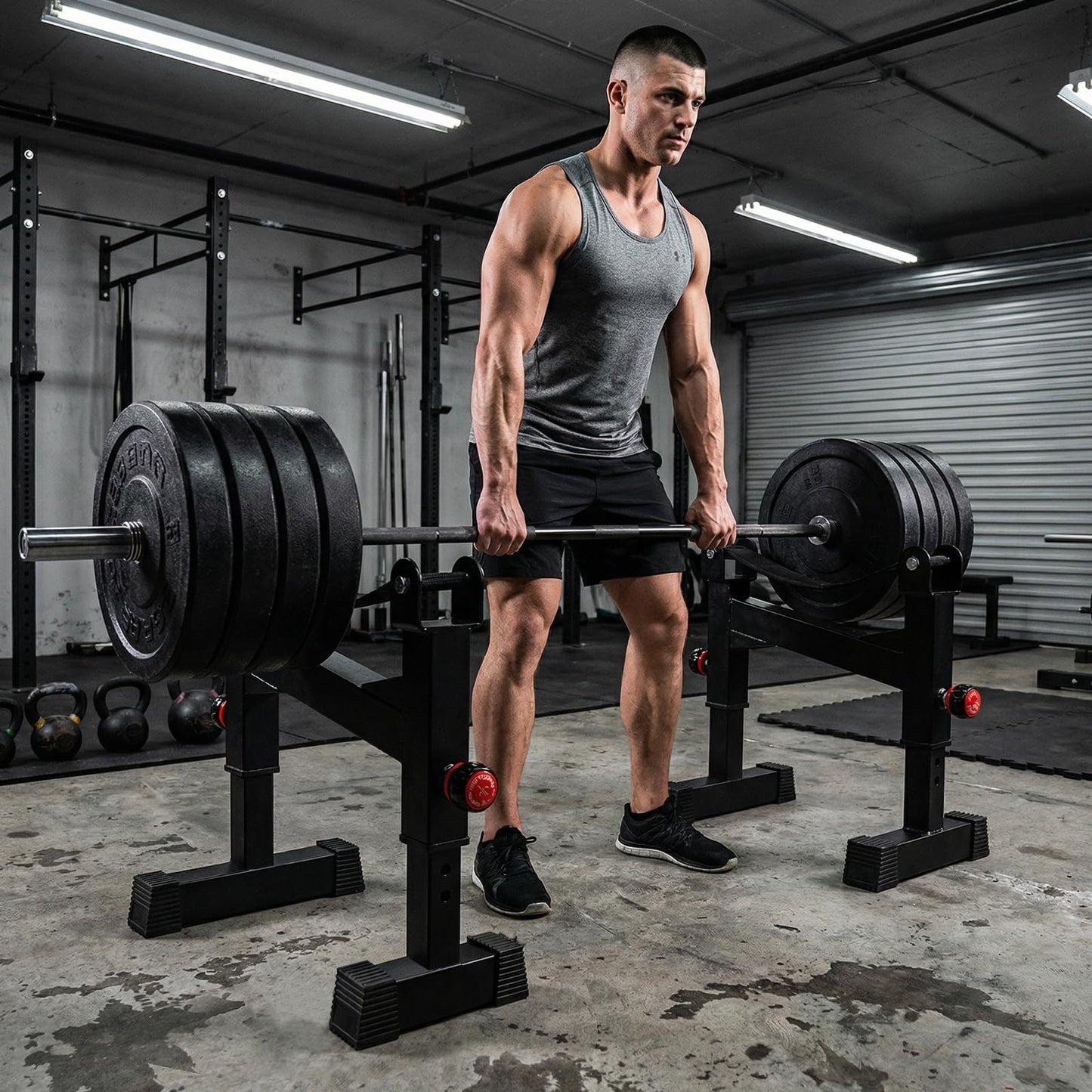 UBCTECH Deadlift Jack Barbell Stand - Heavy Duty Barbell Jack Deadlift - Adjustable Deadlift Platform for Home Gym Weightlifting Easily Load 880 Lbs
