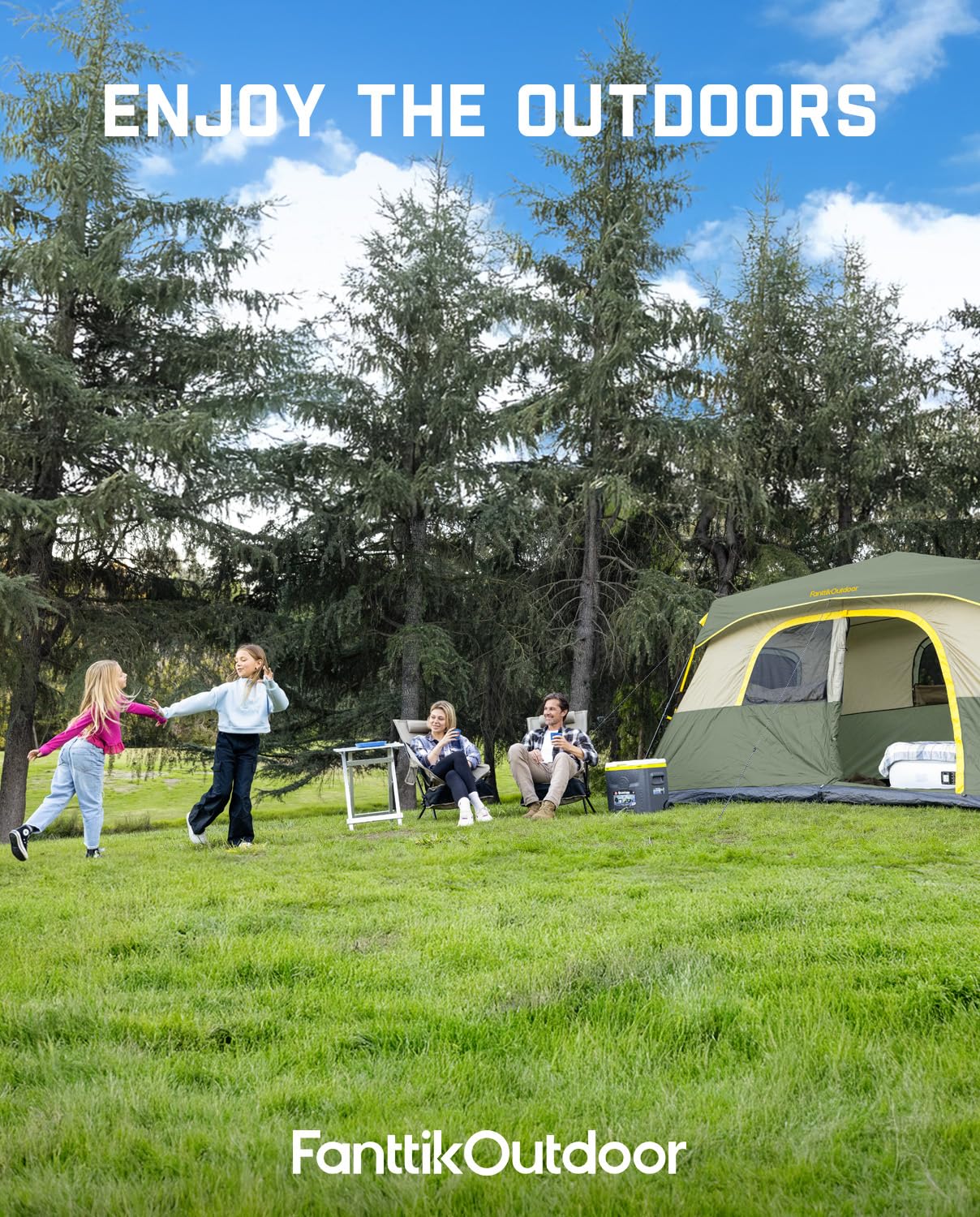 FanttikOutdoor Zeta C8 Pro Camping Tent 8 Person Instant Cabin Tent Setup in 60 Seconds with Rainfly & Windproof Portable with Carry Bag for Family Camping & Hiking, Upgraded Ventilation, Green