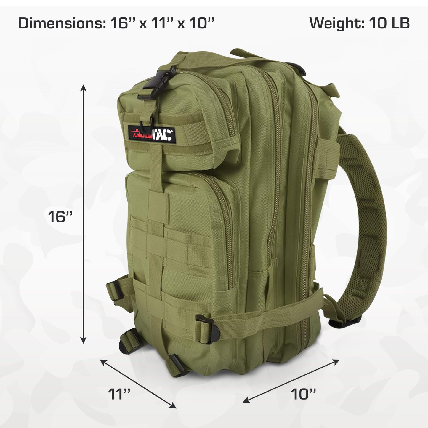 MediTac Rucksack Assault Trauma Tactical Kit Feat. SOF Tourniquet, Chest Seals, Clotting Gauze – Olive Drab