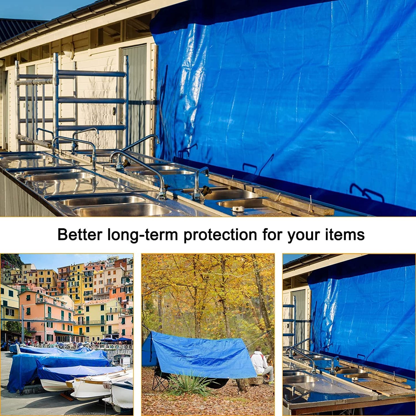 Large Tarp, Tarps Heavy Duty Waterproof 30x30, Waterproof Plastic Poly 16 Mil Thick Tarpaulin with Metal Grommets Every 19.5 Inches - Emergency Rain Shelter, Outdoor Cover, and Camping Use