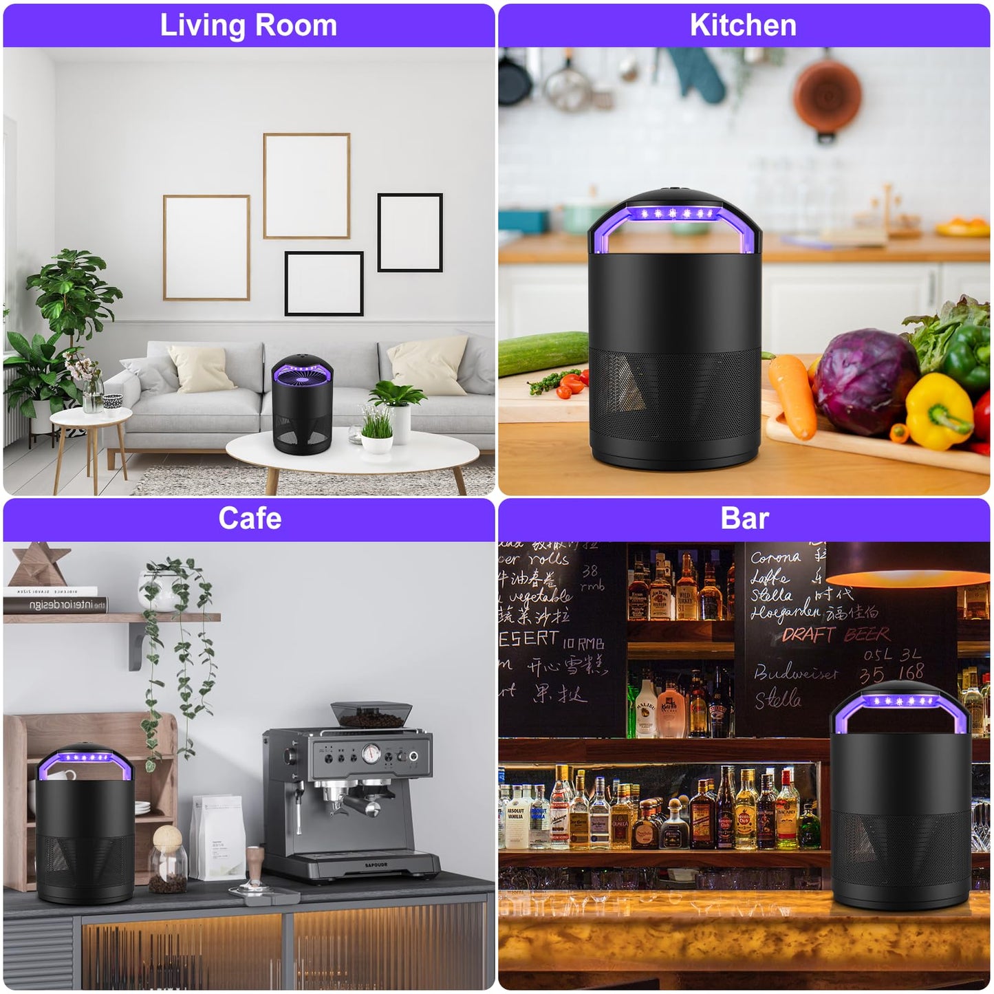 Fruit Fly Traps for Indoors, Catcher & Killer with Upgraded Purple Light, 3-Speed Fan Suction & Sticky Boards for Mosquito, Gnat & Moth, Electric Flying Insect Trap for Home, Kitchen, Bedroom, Plants