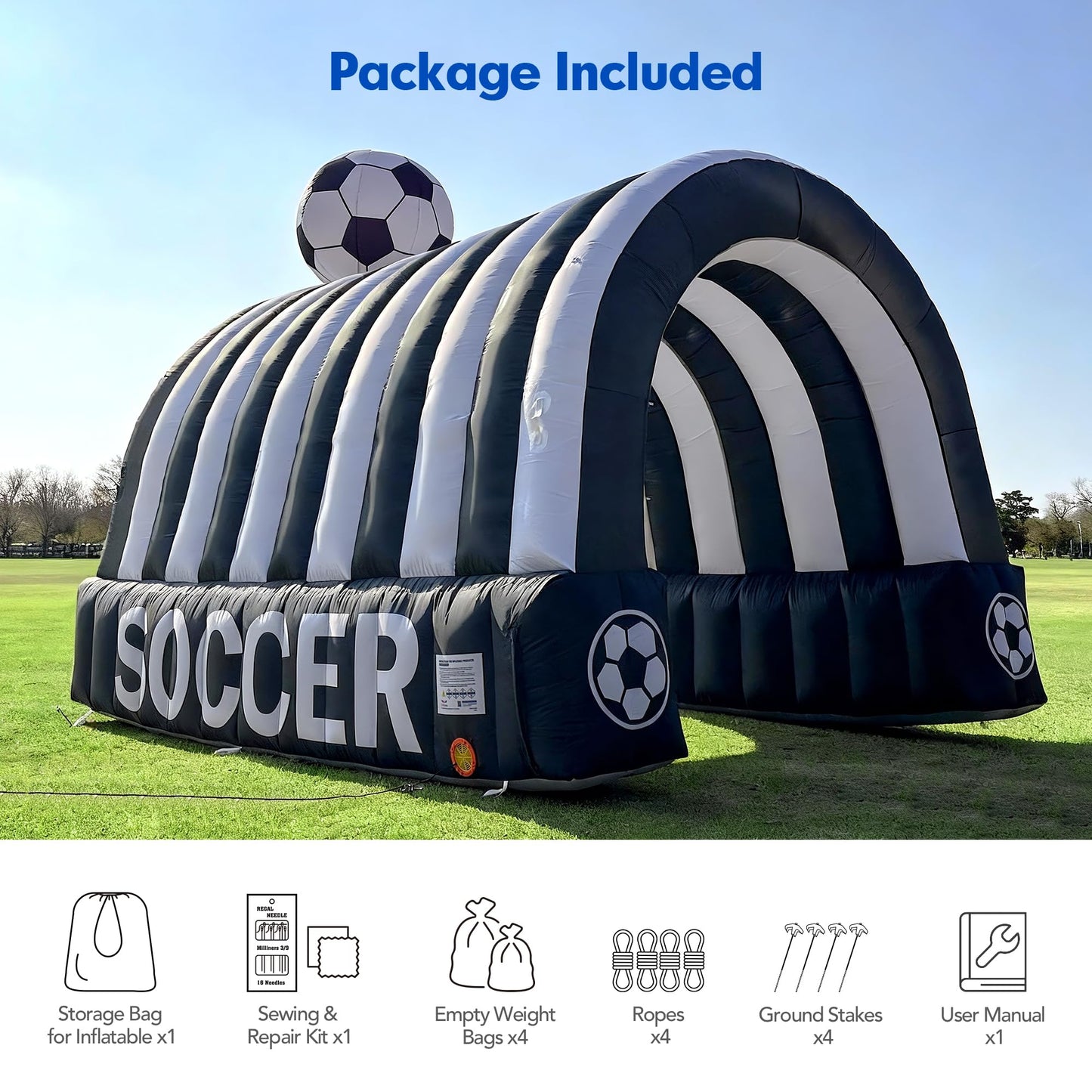 Wellcomer Inflatable Soccer Tunnel Entrance with Built-in Blower, 16x10x13.5FT Inflatable Tunnel Tent for Sports Events, Comercials & Trade Shows, Themed Walkways